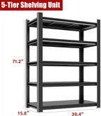 40" W 5-Tier Garage Storage Shelves, Adjustable Heavy Duty Metal Shelving Unit, Industrial Open Storage Shelf 2-in-1 Organizer Rack for Warehouse, Basement, Garage, Pantry (71" H x 40" W x 16" D)