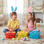 200 Pcs Easter Baskets Bulk Colorful Plastic Egg Baskets with Handle 6.7" x 5.11" x 3.5" Easter Buckets for Party Favors Egg Hunts Supplies Decorations, 7 Colors