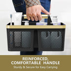 Shower Caddy Dorm Men: Plastic Bathroom Caddy Organizer with Handle and Holes, Bath Caddy for College Dorm, Portable Shower Basket Tote for Toiletry, Travel, GYM, Camp Essentials Black/Gold