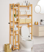 Homde Over The Toilet Storage with Basket and Drawer, Bamboo Bathroom Organizer with Adjustable Shelf & Waterproof Feet Pad, Space Saver Rack for Restroom, Laundry,Natural