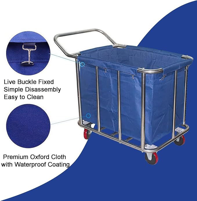 400L Commercial Laundry Cart Replacement Liner Bag - Removable Waterproof Oxford Cloth Rectangle, Large Capacity Replacement for Rolling Laundry Basket (Blue, Single layer-Rectangular)