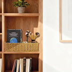 Toilet Paper Storage Basket, Small Wicker Shelf Basket Rectangle Pantry Baskets for Storage Organizer, Cute Baskets for Bathroom Bedroom Kitchen Shelves Decor (Beige)