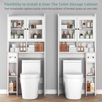 Over The Toilet Storage Cabinet with Clear Doors, Behind Toilet Organizer with Toilet Paper Holder Stand, Above Toilet Shelf, Space Saver for Bathroom, Laundry, Restroom, White