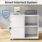 DEVAISE Lateral File Cabinet, 2 Drawer Filing Cabinets with Lock & Wheels Fits Letter/A4 Size for Home Office, Printer Stand with Adjustable Shelf (Metal, White)