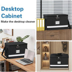 File Box with Lock - Portable File Organizer Box with Handle, Sturdy Important Document Organizer with Label, Slide, Reflective Strip for Hanging Letter/Legal Folder