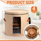 Suzile 4 Pcs Hat Boxes Oversized Round Cowboy Hat Storage Box for Women Men 19" x 17" Cowboy Large Felt Organizer Bag Baseball Cap Container with Dustproof Lid for Clothes Case Travel Gift(Camel)