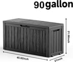 EasyUp 90 Gallon Outdoor Deck Box Waterproof, UV Resistant Resin Outdoor Storage Box for Delivery, Porch, Patio and Garden, Black