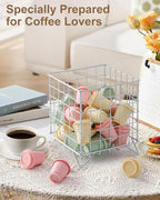 K Cup Holder Organizer, 5.3" x 5.3" x 6.3" Coffee Pod Storage Basket, Coffee Bar Accessories Metal Basket, Large Capacity Countertop Organizer for Kitchen Counter & Office Desktop (Silver)