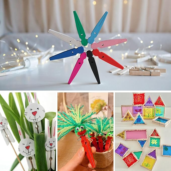 100Pcs Colored Wooden Clothespins, 2.9inch Clothes Pins for Crafts Clip Laundry, 10 Color Cheer Pins