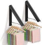 BAKON 2 Pack Clothes Drying Rack Foldable Collapsible, Folding Laundry Rack Wall Mounted Retractable Clothes Hanger for Laundry Room, Indoor & Outdoor Use, Easy Installation, Aluminum (Black)