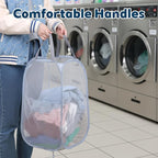 SHENLIU 6 Pcs Popup Mesh Laundry Baskets, Collapsible Portable Clothes Washing Laundry Hampers with Carry Handles, Clothes Hamper for Home, Travel, College Dorm, 14.6 x 22.8 Inch (Gray, Black, White)