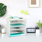 EASEPRES 5 Slot Mesh Desk Organizer Tray, File Paper Letter Folder Holder Desktop Paper Sorter Mail Organization Rack Storage Accessories, for Office Home School Classroom, White