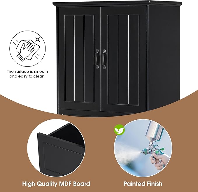 Tall Tilt Out Laundry Cabinet with 2 Tilt Out Laundry Hamper, Wood Bathroom Storage Cabinet with Doors,Drawers and Adjustable Shelves Freestanding (Black)