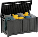 120 Gallon Resin Deck Box, Lockable Patio Outdoor Storage Box for Furniture, Garden Tools and Tools Storage, Waterproof Outside Storage Boxes - Black