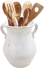 Rustic Kitchen Utensil Holder for Countertop, 7.6x4.9In Large Ceramic Cooking Utensil Crocks for Countertop, with non-slip pads, Morden Farmhouse Vintage Kitchen Counter Decor