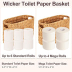 FairyHaus Wicker Toilet Paper Storage Basket with Buit-in Handles, 6 Rolls Natural Water Hyacinth Toilet Paper Holder Stand with Storage, Freestanding Handwoven Toilet Paper Holder Basket for Bathroom