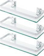 KES 3 Pack Glass Shelf for Bathroom, Glass Bathroom Shelf Floating Glass Shelf for Wall Aluminum Extra Thick 8MM Tempered Glass Shelves Rectangular Wall Mount Silver, A4126A-P3