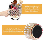 BTSKY Crystal 360 Degree Rotating Desk Organizer Decorative Storage Box with 4 Compartments, Glitter Metal Makeup Brush Holder Elegant Storage Caddy Home Decor Gift for Women, Round-4 Slots Gold