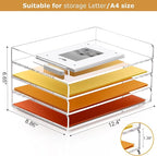 4 Tier Stackable Letter Tray, Acrylic Paper Organizer File Trays Paper Sorter, Clear Office Supplies Accessories for Letter/A4 Size Folders Documents 12.4inx8.86inx6.65in