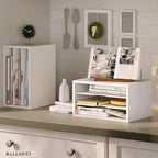 Ballucci File Organizer, 3-Tier Document Paper Sorter, Stackable Wood Desk Organizer, Mail Sorter and Monitor Stand with Storage Shelves, White