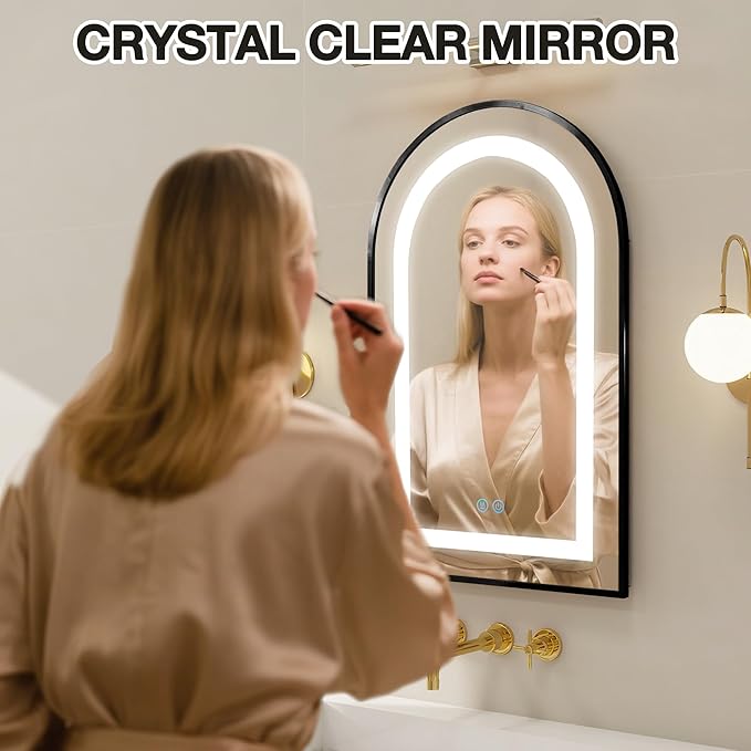 Arched Medicine Cabinet Mirror No Assembly Needed Bathroom Mirror with Storage Recessed or Surface Mount Options (Black-LED, 31.5" L x 19.7" W)