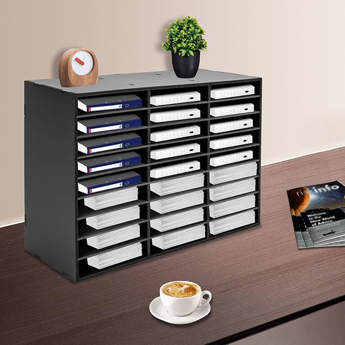 LOYALHEARTDY Literature Organizer, 27 Slots Compartments Paper Sorter PVC Mail Organizer, Literature Holder for School Office Study, Black, 31.5"(L)*12"(W)*21.7"(H)