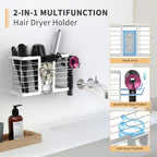 FUNKYLEE Hair Tool Organizer, 3 in 1 Metal Bathroom Blow Dryer Organizer Wall Mount for Flat Iron, Curling Iron, Straightener, Hair Care & Styling Tools Storage and Organizer (White)-2pcs