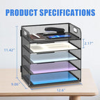 Supeasy 5 Trays Paper Organizer Letter Tray with Handle-Mesh Desk File Organizer, Paper Sorter Desk Organizer for Office, Home or School