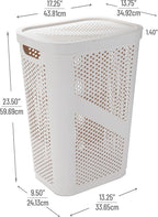 Mind Reader Slim Laundry Hamper with Lid, 60L Clothes Basket, Ventilated Plastic, Ivory