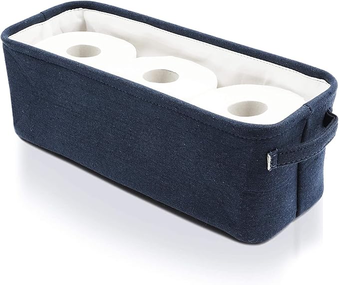 Juvale Jute Toilet Tank Basket - Space-Saving Navy Back-of-Toilet Organizer - Countertop Bathroom Organizer & Bath Tissue Holder - Navy Bathroom Basket for Decor & Organization - Blue, 16" x 6" x 5.5"