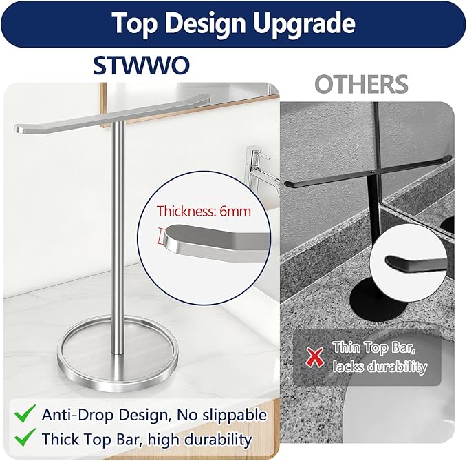 Hand Towel Holder, Stainless Steel Towel Holder Stand for Bathroom, Kitchen Countertop, T-Shaped Hand Towel Rack Stand, Brushed Nickel