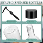 Maxdot 12 Pcs 25 oz Syrup Bottles with Pump Long Neck Bottles Plastic Syrup Pump Dispenser for Coffee Bar Accessories Home Party (Black)
