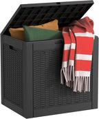 EasyUp 31 Gallon Resin Deck Box Waterproof, UV Resistant Outdoor Storage Box for Delivery, Patio, Garden,and Porch,Rattan Black