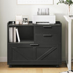 HOOBRO Lateral File Cabinet, Wooden Office Storage Drawers with Charging Station, Filing Cabinet for Home Office, A4/Letter/Legal-Sized Files, Printer Stand with Open Storage Spaces, Black BB37UWJ01