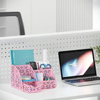 EasyPAG Desk Organizer and Pen Holder for Desk, Mesh Office Supplies Storage Caddy with Drawer for Small Space, Desktop Organizer for Home Office, Pink