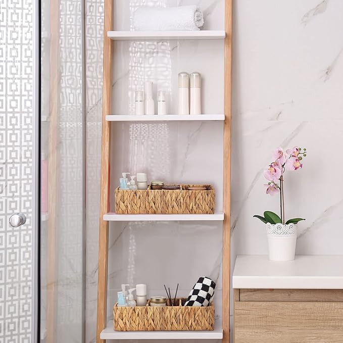 2 Pack 3 Section Wicker Storage Baskets Toilet Basket Tank Topper Natural Handmade Woven Storage Basket Rectangular Toilet Paper Organizer Basket with Dividers for Bathroom (Vertical Texture)