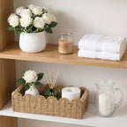 2pcs Scalloped Decor Basket,Toilet Paper Storage Basket with Handles,Toilet Basket for Organizing Over Toilet Storage Shelf Countertop Living Room Bedroom Home Decor