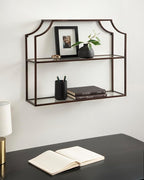 Kate and Laurel Ciel Modern Glam Wide Two-Tier Wall Shelf, 24 x 20, Bronze, Tiered Bathroom Shelves for Over the Toilet Storage or Bedroom Makeup Organizer