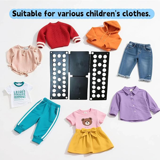 For Kids Ages 1–7 (Up to 48″/120cm) – Mini Kids Clothes Folding Board, Shirt Folder, Compact Laundry Organizer for Small Sizes, Portable Clothes Folder (Black)