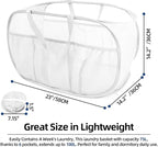 2 Pack Collapsible Laundry Baskets, Upgrade Pop Up Laundry Hamper with Convenient Bags, Foldable Laundry Basket Mesh Light Weight, Easy to Carry Clothes Hampers for Laundry, Dorm, Toys, Travel White