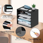 5-Tier Wood Desk Organizer, Paper Tray Organizer for Desk with Adjustable Storage Shelves, Desktop File Organization Paper Sorter Mail Holder for Office Home Classroom, Black