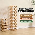 9 Tier Bamboo Shoe Rack, Foldable Shoe Rack, Shoe Rack, Ertical Shoe Organizer for Small Spaces, No Assembly Narrow Shoe Shelf for Entryway Closet Dorm (Yellow, 5 Layers)
