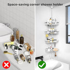 KEGII Corner Shower Caddy Tension Pole - Chrome 4-Tier Adjustable Shower Tension Rod Organizer with Hooks & Soap Holders, 25-114.2 Inch Stainless Steel Shower Storage Rack for Renters & Family