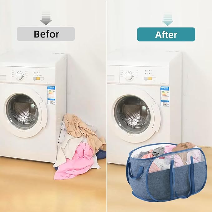 Collapsible Laundry Baskets, Pop Up Laundry Baskets with Reinforced Handles, Lightweight Foldable Laundry Basket for LaundryRoom, Bathroom or Travel (Blue)