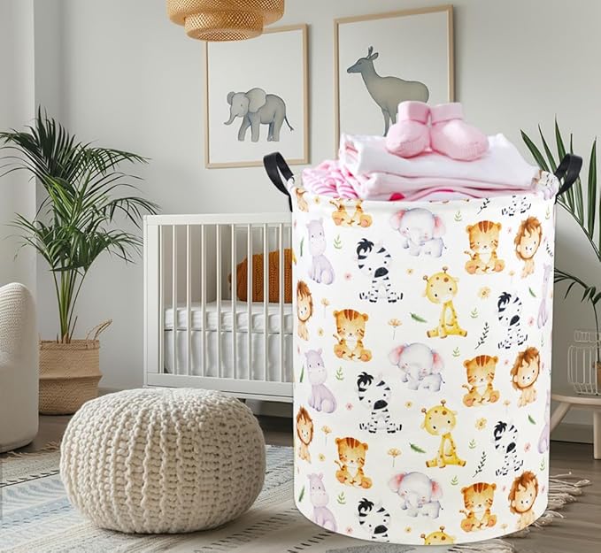 Animal Baby Laundry Basket Baby Hamper Kids Hamper Basket Toy Storage Bin for Boys Room Decor Baby Nursery Hamper Gift Baskets for Bedroom Bathroom(Cute Animal)