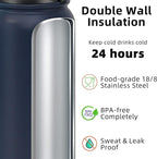 Fanhaw 32 oz Insulated Stainless Steel Water Bottle with Anti-Dust Chug Lid, Leakproof Vacuum Sports Bottle for Men & Women (Navy Blue)
