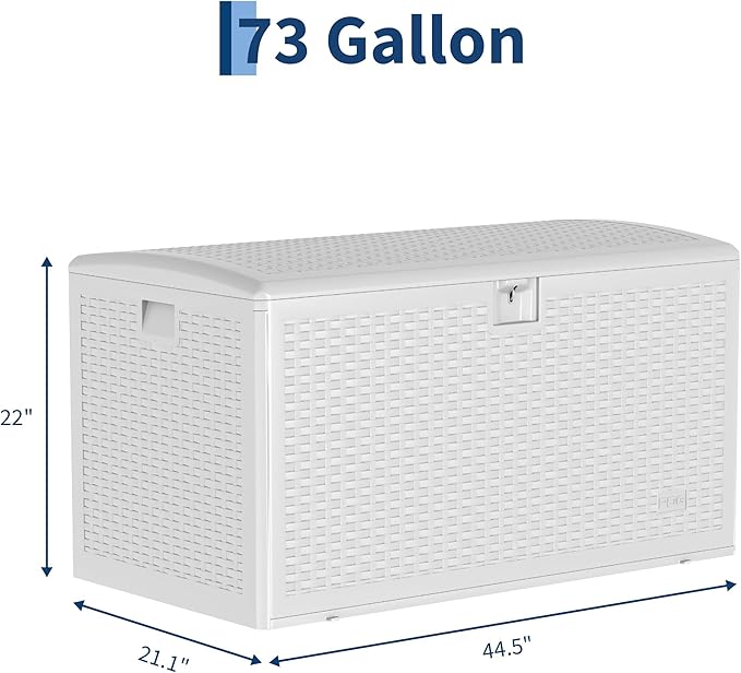 Garvee 73 Gallon Waterproof Large Resin Deck Box Indoor Outdoor, Lockable Storage Container for Patio Furniture Tools, Waterproof Deck Box Patio Storage Bin for Pool Garden, White