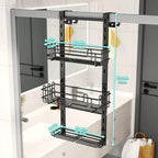 HapiRm 3 Tier Over the Door Shower Caddy, Hanging Shower Caddy with 16 Hooks and 2 Soap Holders, No Drilling Adjustable Hanging Bathroom Organizer - Black