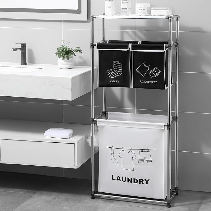 Laundry Hamper Laundry Basket with Bags & Storage Shelf, Laundry Sorter for Organization for Laundry Room, Laundry Basket Organizer with Wheels - Laundry Hamper Laundry Bags - Laundry Sorter
