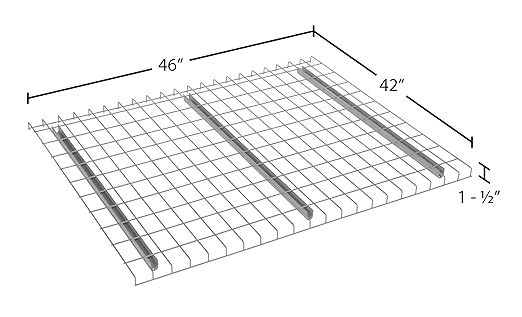 Vestil WMD-4246 Pallet Rack Wire Decking, 2500 lb. Uniform Capacity, 42" Length, 46" Width, 1.5" Height, Fits 1-1/2" Step Beam, 96" Beam Requires 2 Piece, Powder Coat Grey